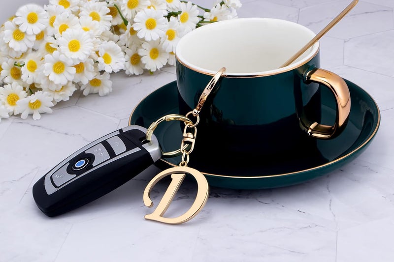 Suweibuke Cute Stainless Steel Gold Initial Letter Keychain for Women Girl, Charms for Key Handbag Backpack Bag, Personalized Gift - Image 3